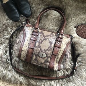 Fossil Maddox Snakeskin Satchel Crossbody Purse